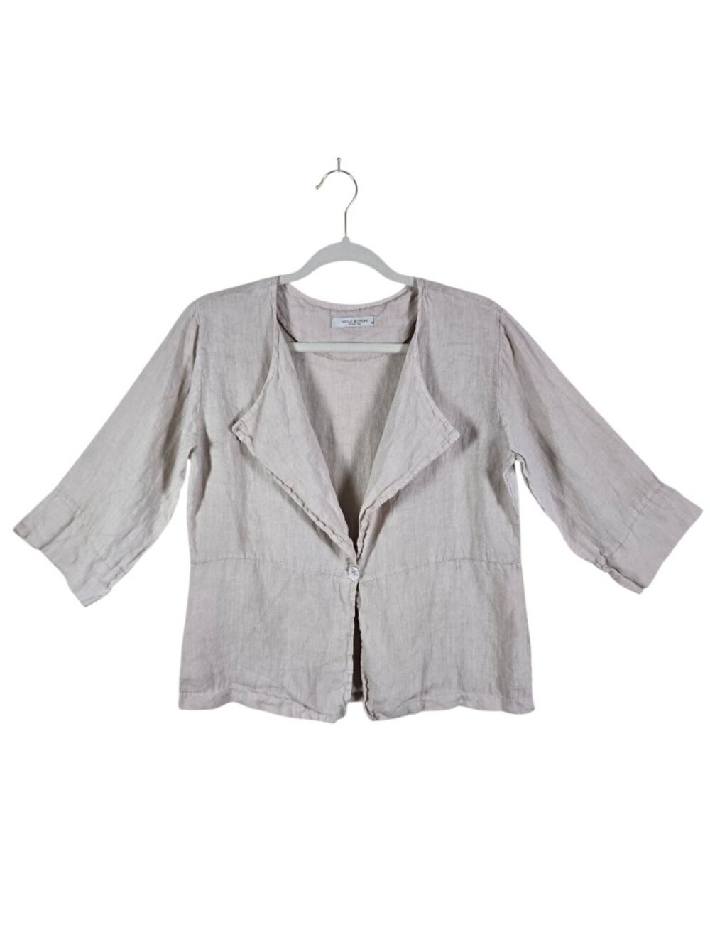 Viola Borghi Womens Beige 100% Linen 1 Button 3/4 Sleeves Layering Jacket Medium